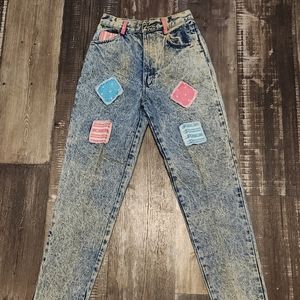 Vtg NOS 80s Southern Bluegrass Acid Wash Tapered Mom Jeans  Cargo Size 9 Pants